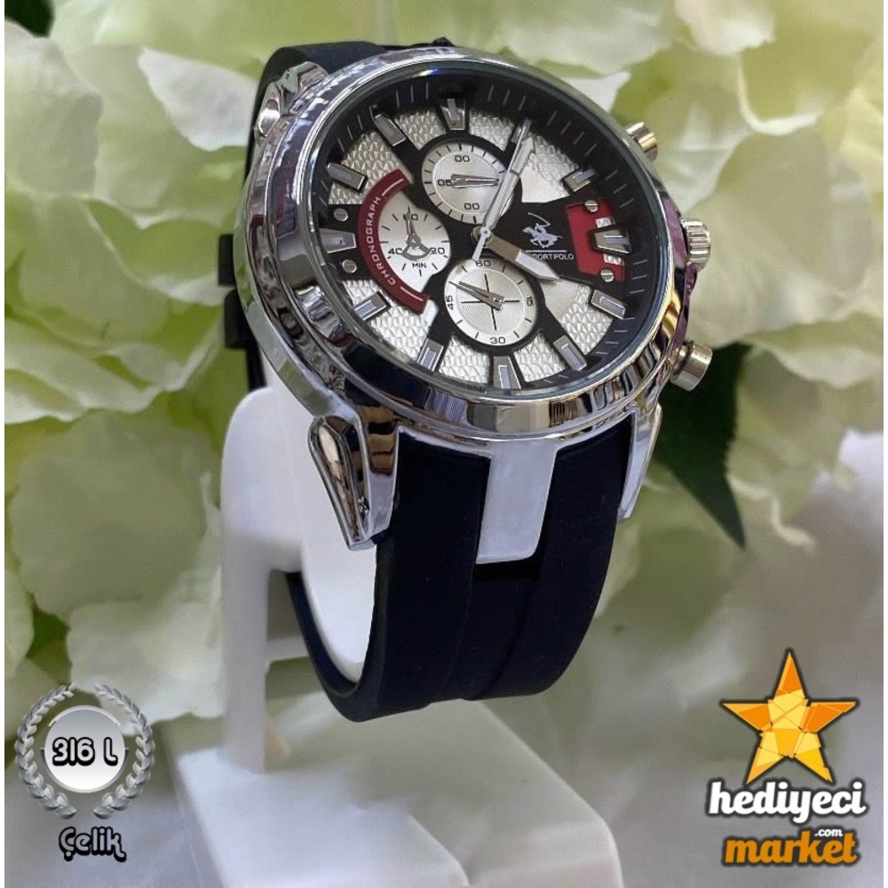 G Sport Polo Gümüş Çelik Kasa ve Siyah Slikon Erkek Kol Saati - HMES-0007 || HM-03-00107-07