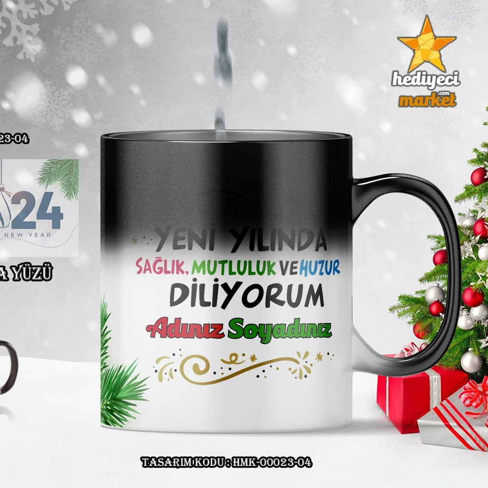 Kişiye Özel 2024 Yılbaşı Temalı Sihirli Kupa Bardak - HMK-00023-04 - HM-01-00076-04