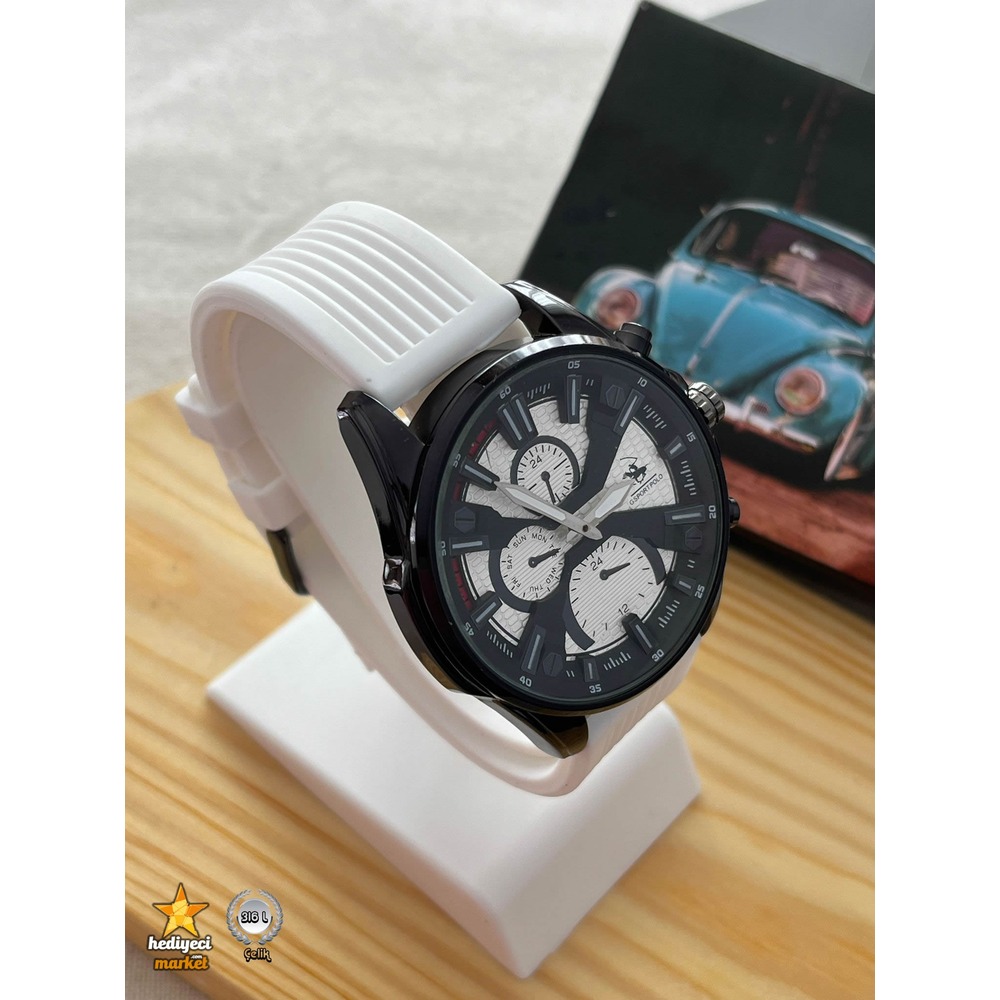G Sport Polo Siyah Kasa ve Beyaz Slikon Kordon Erkek Kol Saati - HMES-0012 || HM-03-00107-12