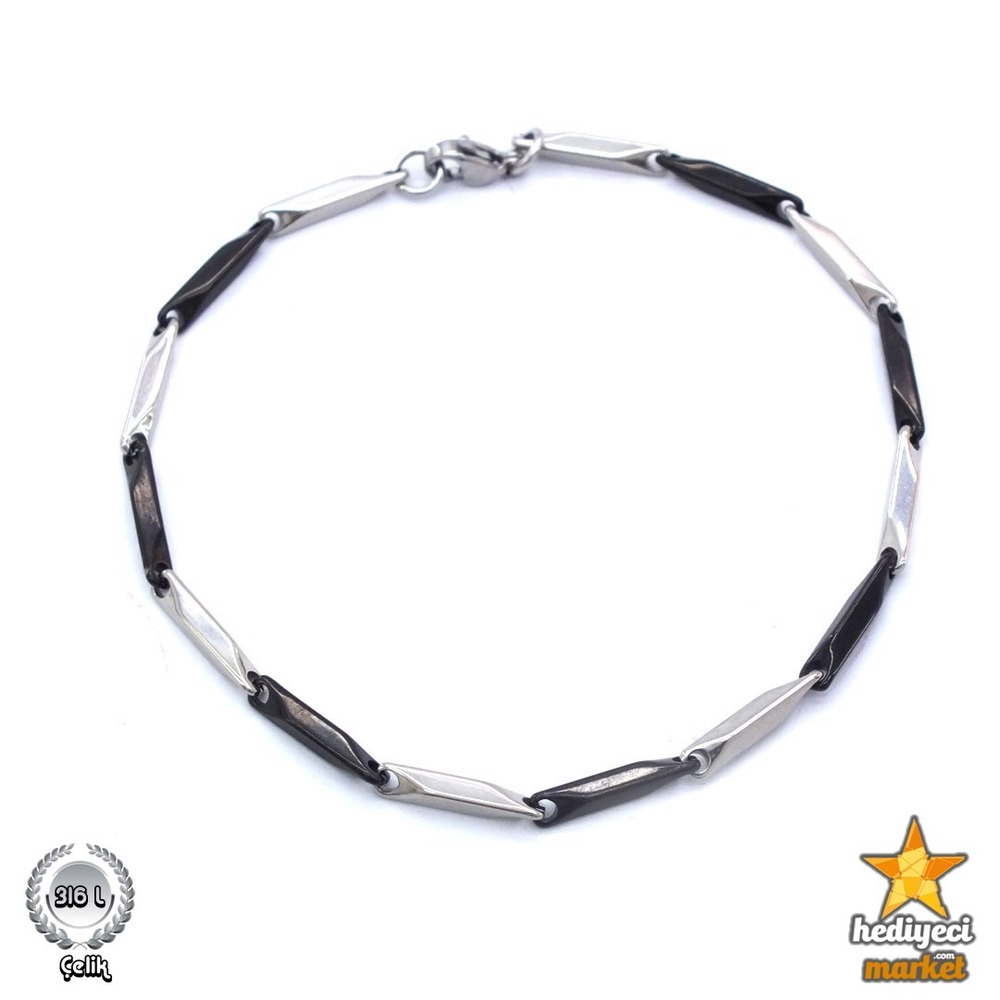 316 L Siyah ve Gümüş Renk Kalın Köşeli Erkek Çelik Bileklik - HMÇB-0068 || HM-03-00126-08