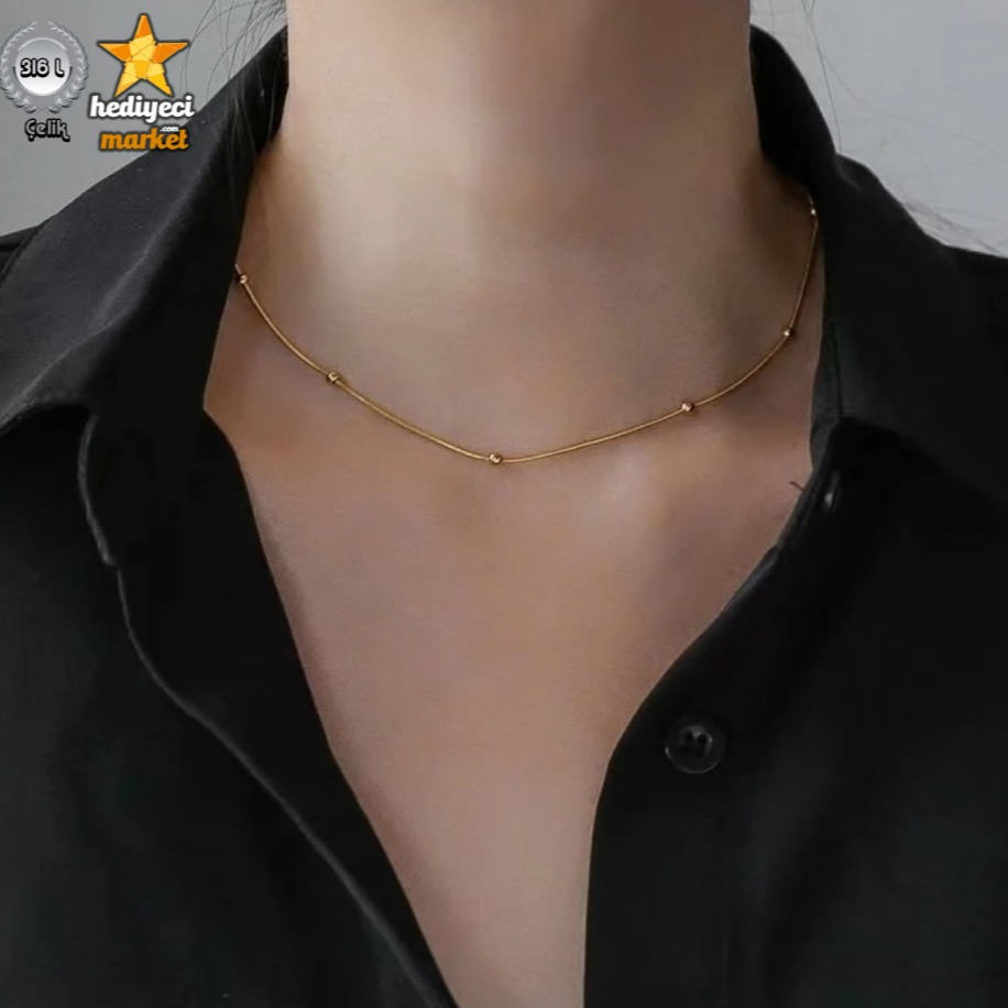 316 L Gold Dorika Zincir Ince Italyan Kadın Çelik Kolye 45 cm - HMÇK-0053 || HM-03-00137-01