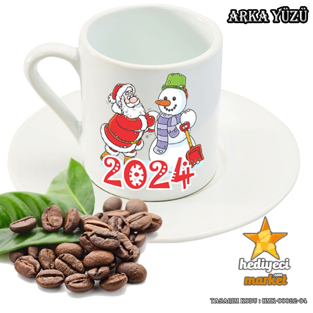 Yılbaşı Temalı Beyaz 6'lı Kahve Fincan Takımı - HMK-00022-04 - HM-01-00074-04