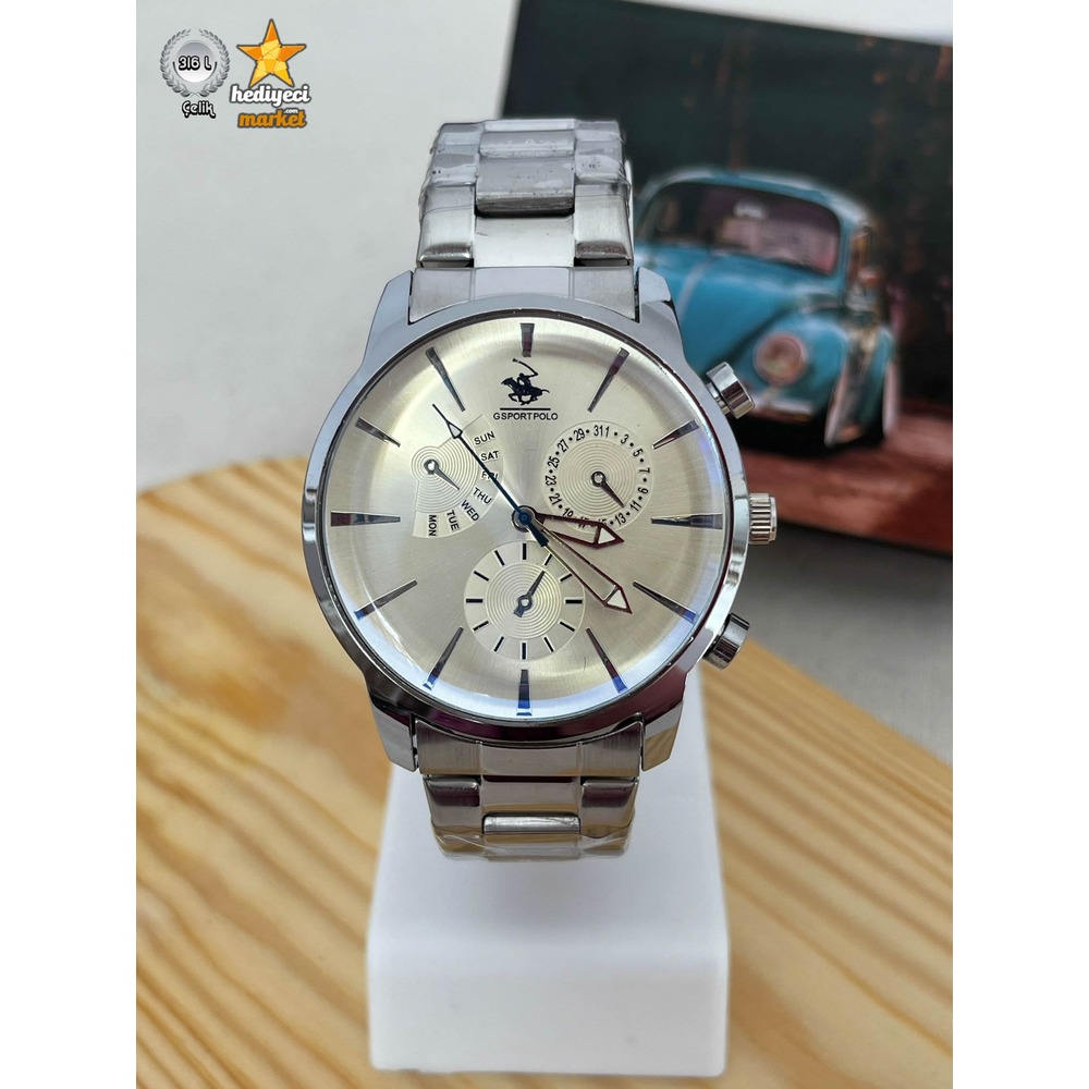 G Sport Polo Çelik Kasa ve Gümüş Renk Detaylı  Erkek Kol Saati - HMES-0039 || HM-03-00107-39