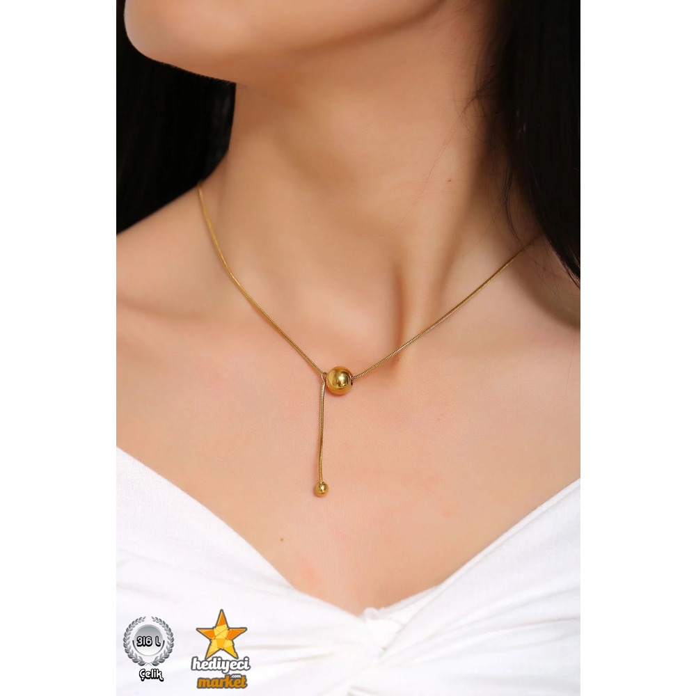 316 L Kadın Çelik Top Uzantılı Kolye - HMÇK-0025 || HM-03-00066-01