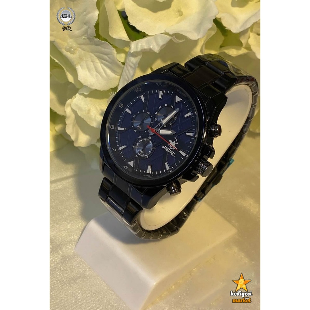 G Sport Polo Çelik Siyah Kasa ve Siyah Kordon Yuvarlak Kol Saati - HMES-0028 || HM-03-00107-28