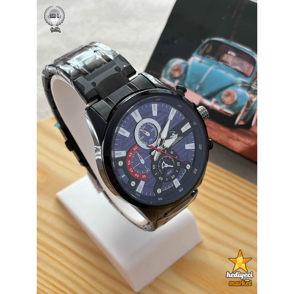 G Sport Polo Çelik Siyah Kasa ve Lacivert Detaylı Erkek Kol Saati - HMES-0032 || HM-03-0010