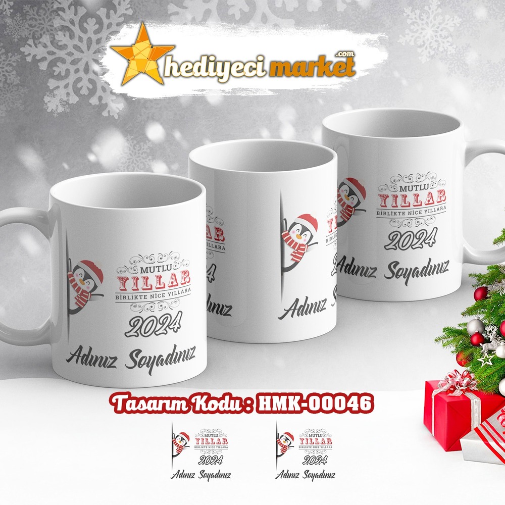 Kişiye Özel Yılbaşı Temalı Beyaz Kupa Bardak - HMK-00046 - HM-01-00139-01