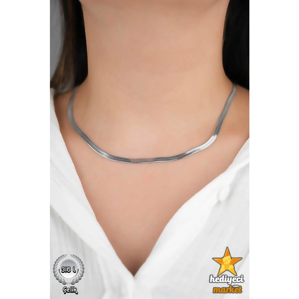 316 L İtalyan Zinciri Gümüş Rengi Paslanmaz Çelik Kolye - HMÇK-0052 || HM-03-00085-01