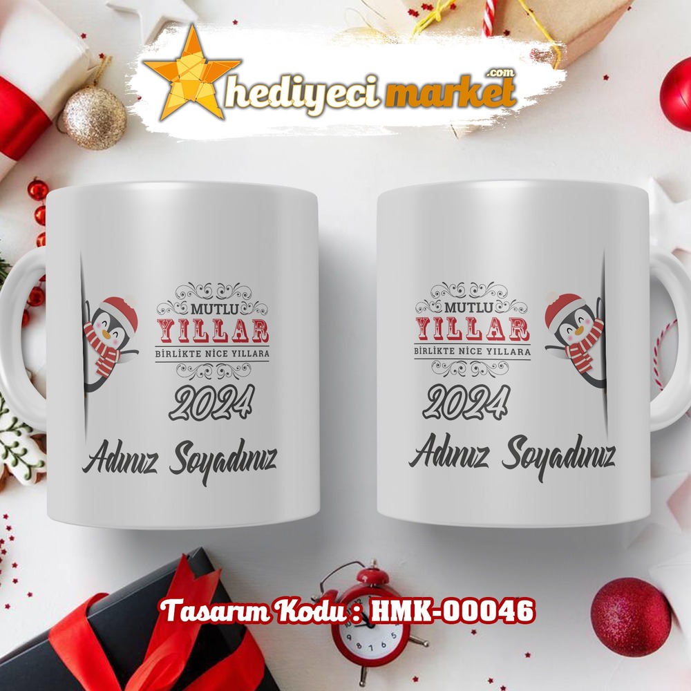 Kişiye Özel Yılbaşı Temalı Beyaz Kupa Bardak - HMK-00046 - HM-01-00139-01