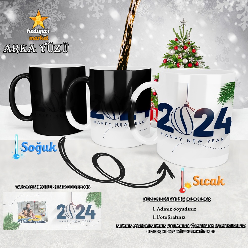 Kişiye Özel 2024 Yılbaşı Temalı Sihirli Kupa Bardak - HMK-00023-03 - HM-01-00076-03