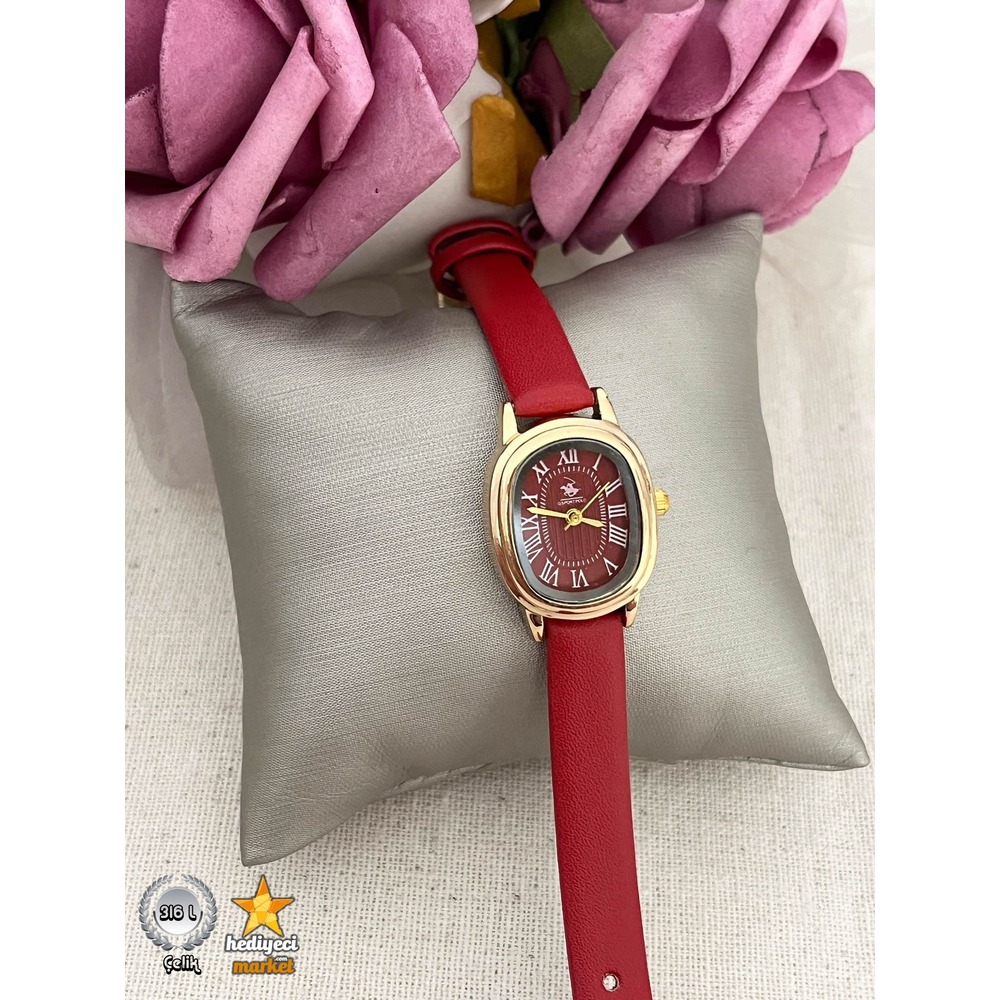 G Sport Polo Çelik İçi Kırmızı Kordonu Kırmızı Yuvarlak Kol Saati-HMKS-0010 || HM-03