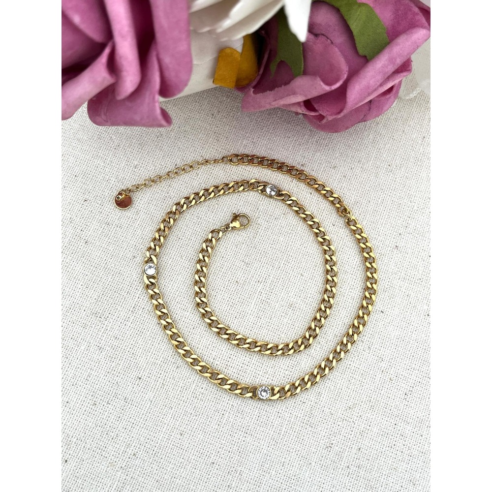 316 L Zirkon Taş Detay Gurmet Zincir Çelik Kolye - HMÇK-0038