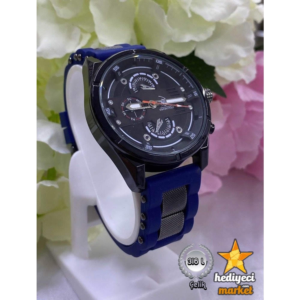 G Sport Polo Çelik Kasa ve Mavi Slikon Kordon Erkek Kol Saati - HMES-0014 || HM-03-00107-14