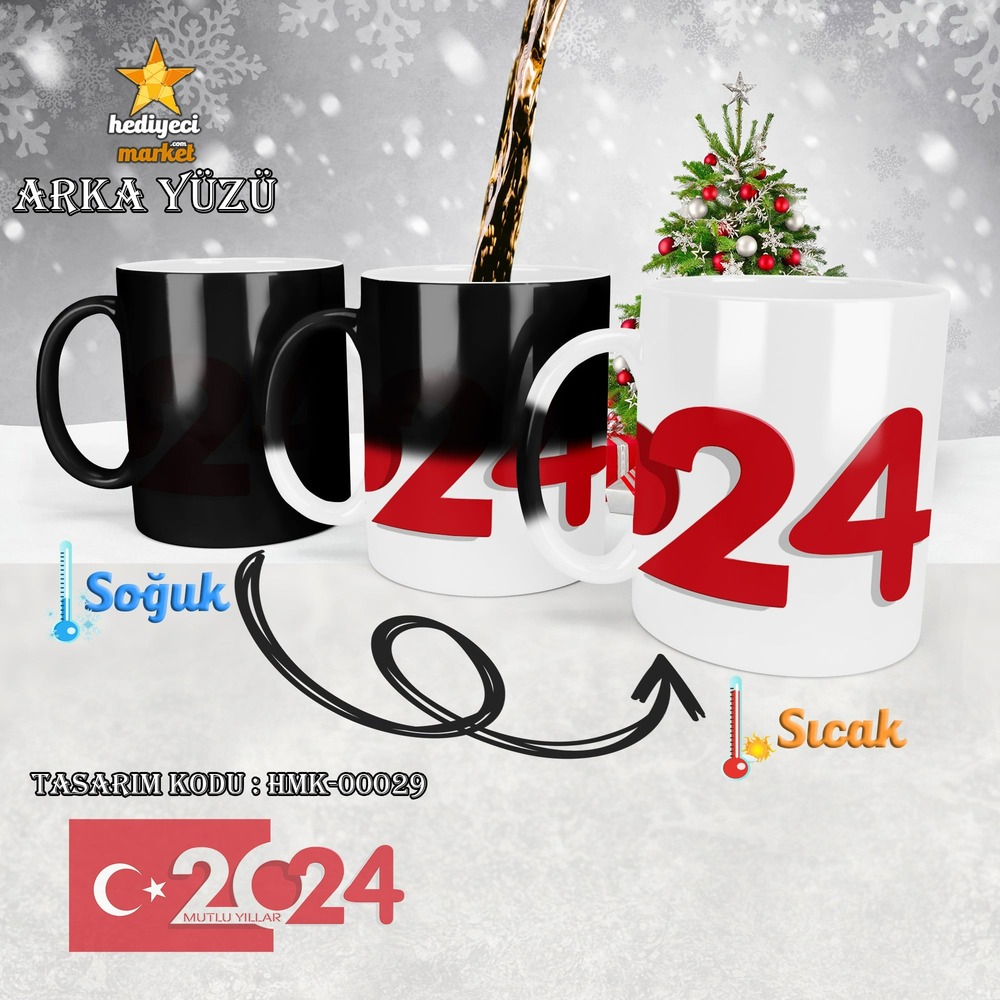 Kişiye Özel 2024 Yılbaşı Temalı Sihirli Kupa Bardak - HMK-00029 - HM-01-00093-01