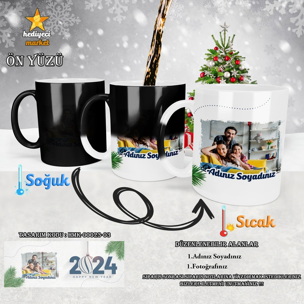 Kişiye Özel 2024 Yılbaşı Temalı Sihirli Kupa Bardak - HMK-00023-03 - HM-01-00076-03