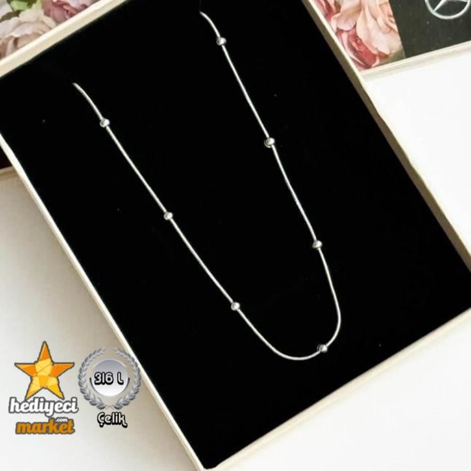 316 L Gümüş Dorika Zincir Ince Italyan Kadın Çelik Kolye 45 cm - HMÇK-0055 || HM-03-00137-01