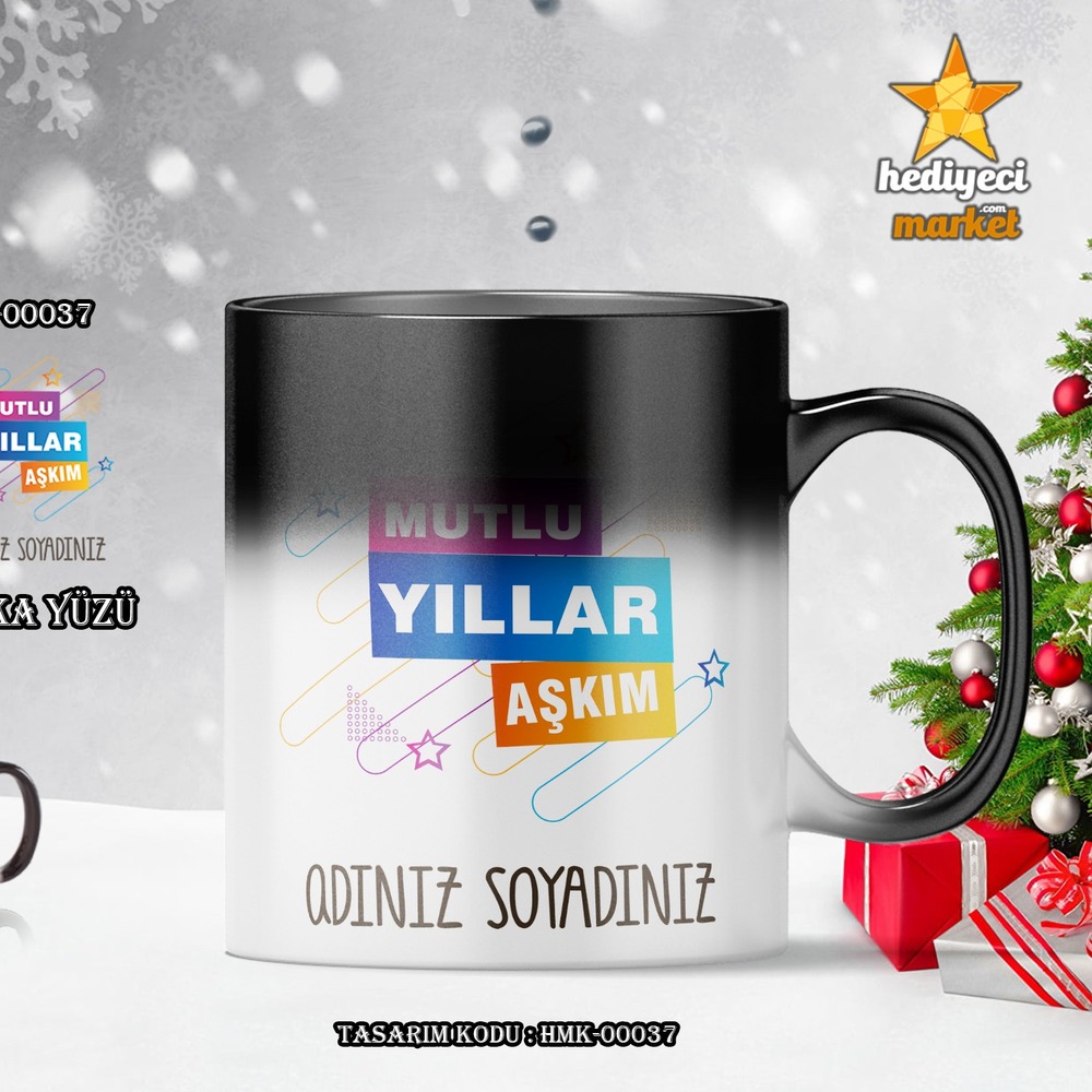 Kişiye Özel Yılbaşı Temalı Sihirli Kupa Bardak - HMK-00037 - HM-01-00113-01