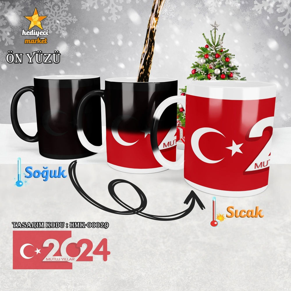 Kişiye Özel 2024 Yılbaşı Temalı Sihirli Kupa Bardak - HMK-00029 - HM-01-00093-01