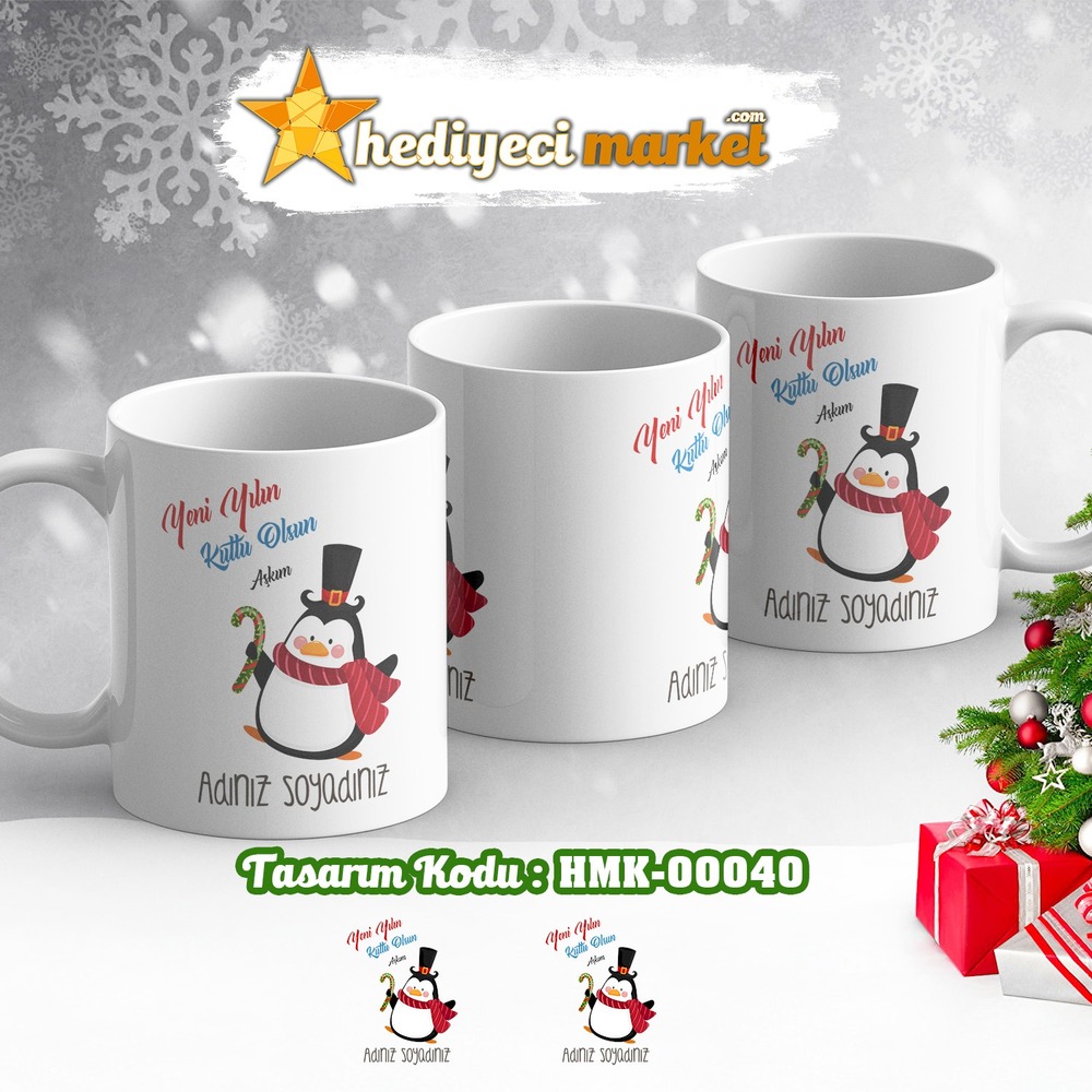 Kişiye Özel Yılbaşı Temalı Beyaz Kupa Bardak - HMK-00040 - HM-01-00121-01
