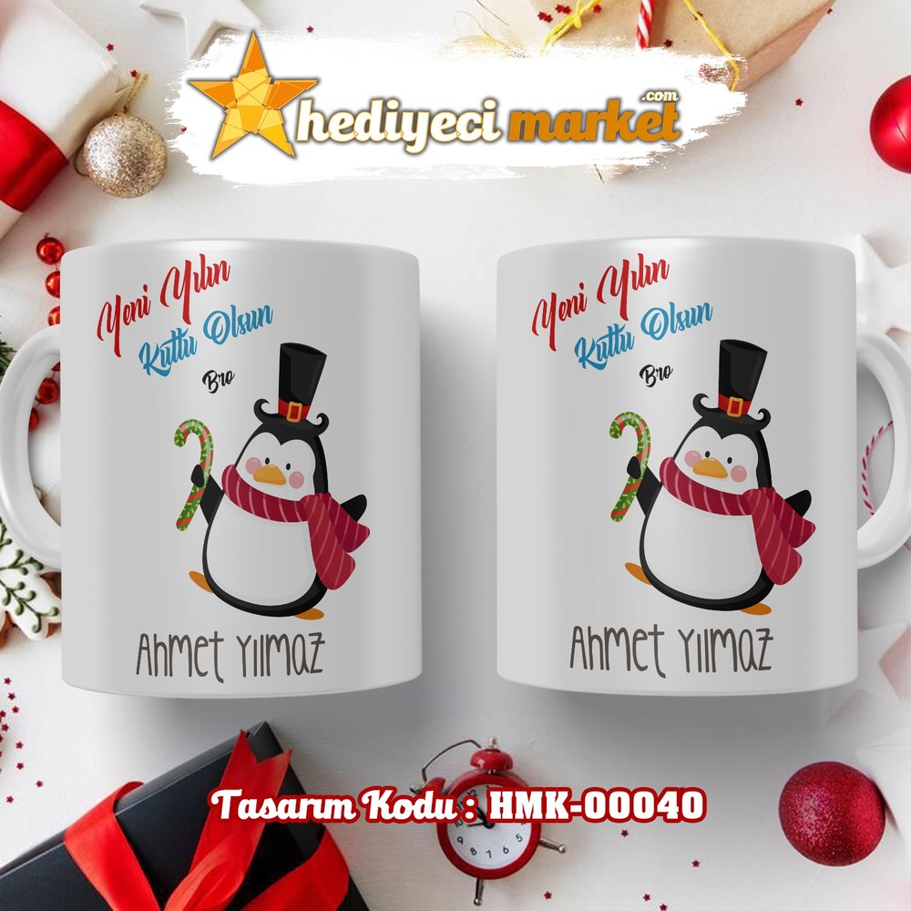 Kişiye Özel Yılbaşı Temalı Beyaz Kupa Bardak - HMK-00040 - HM-01-00121-01