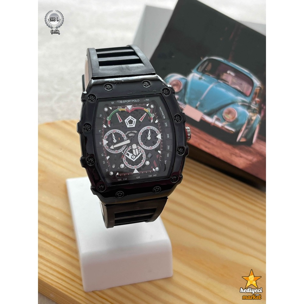 G Sport Polo Siyah Çelik Kasa ve Siyah Slikon Kordon Erkek Kol Saati - HMES-0020 || HM-03-00107-20