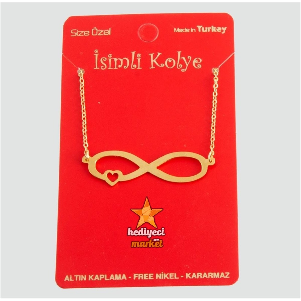 Sonsuzluk Kalp Uçlu Altın Kaplama Pirinç Kolye - HMÇK-0049 || HM-03-00082-03