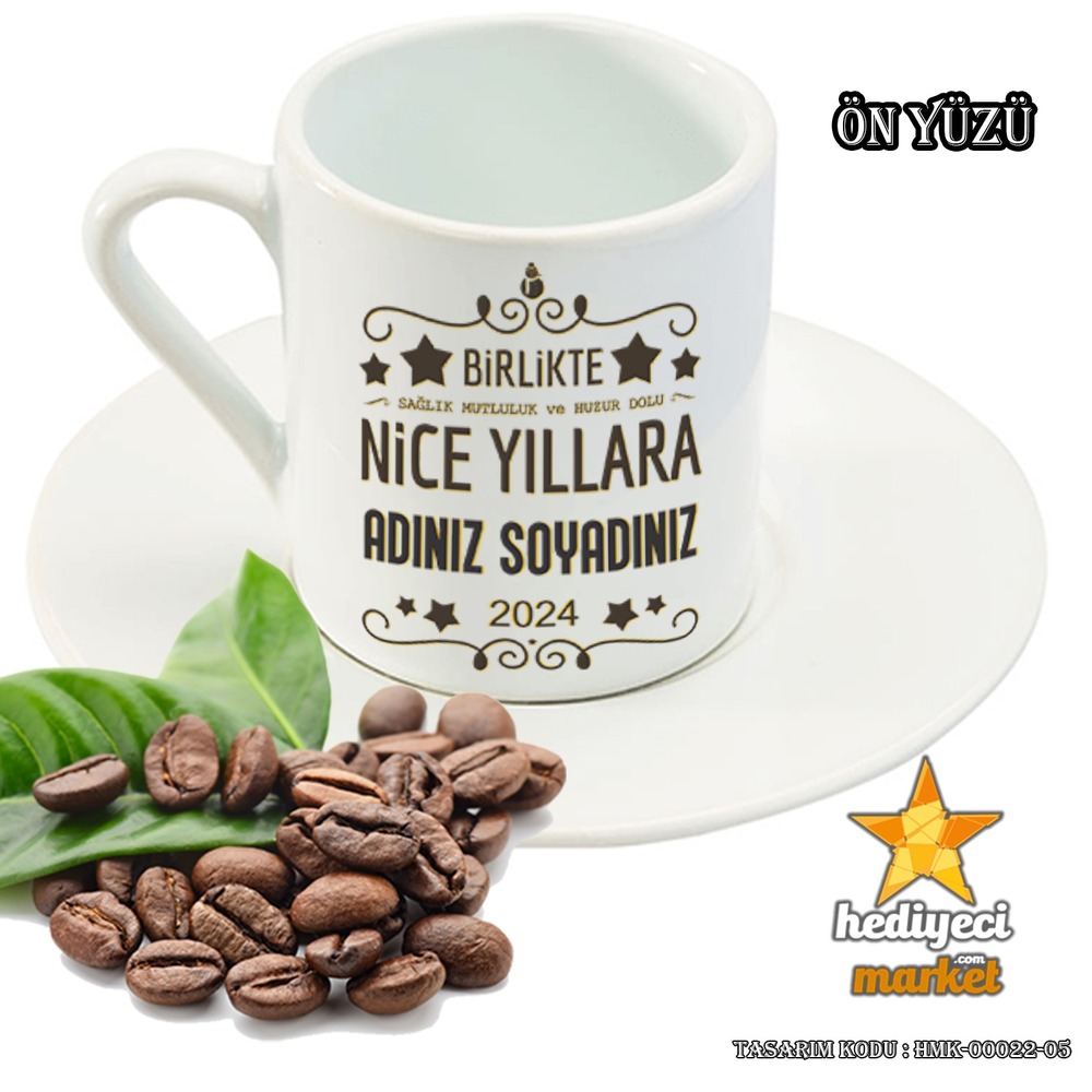 Yılbaşı Temalı Beyaz 6'lı Kahve Fincan Takımı - HMK-00022-05 - HM-01-00074-05