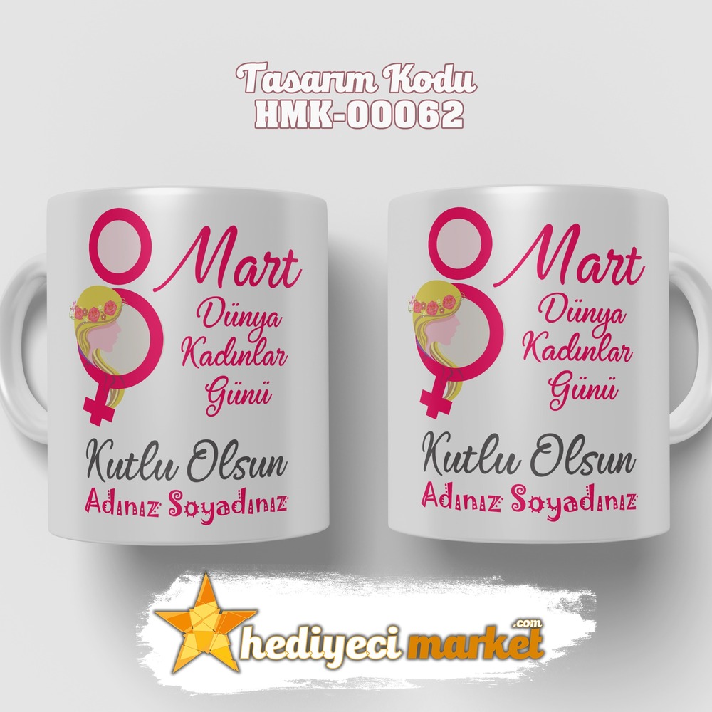 8 Mart Kadınlar Gününe Özel Beyaz Kupa Bardak - HMK00062 - HM-01-00174-01
