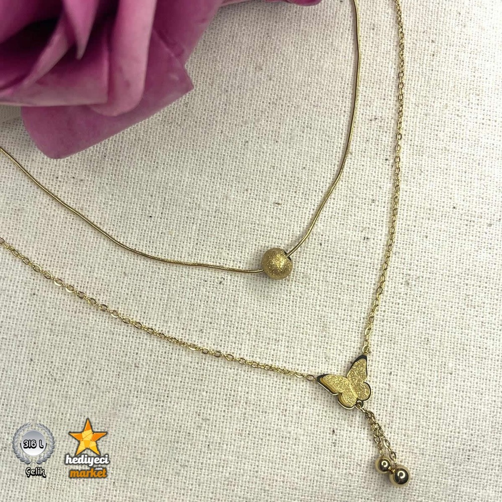 316 L Kelebek Figürlü Luxury Paslanmaz Çelik Kolye - HMÇK-0012 || HM-03-00054-01