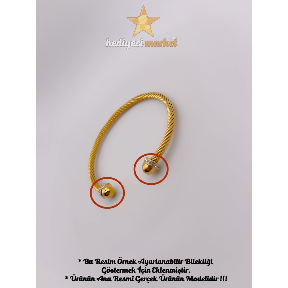 316 L Gold Zirkon Taşlı Burgu Hasır Çelik Bileklik - HMÇB-0004 || HM-03-00096-01