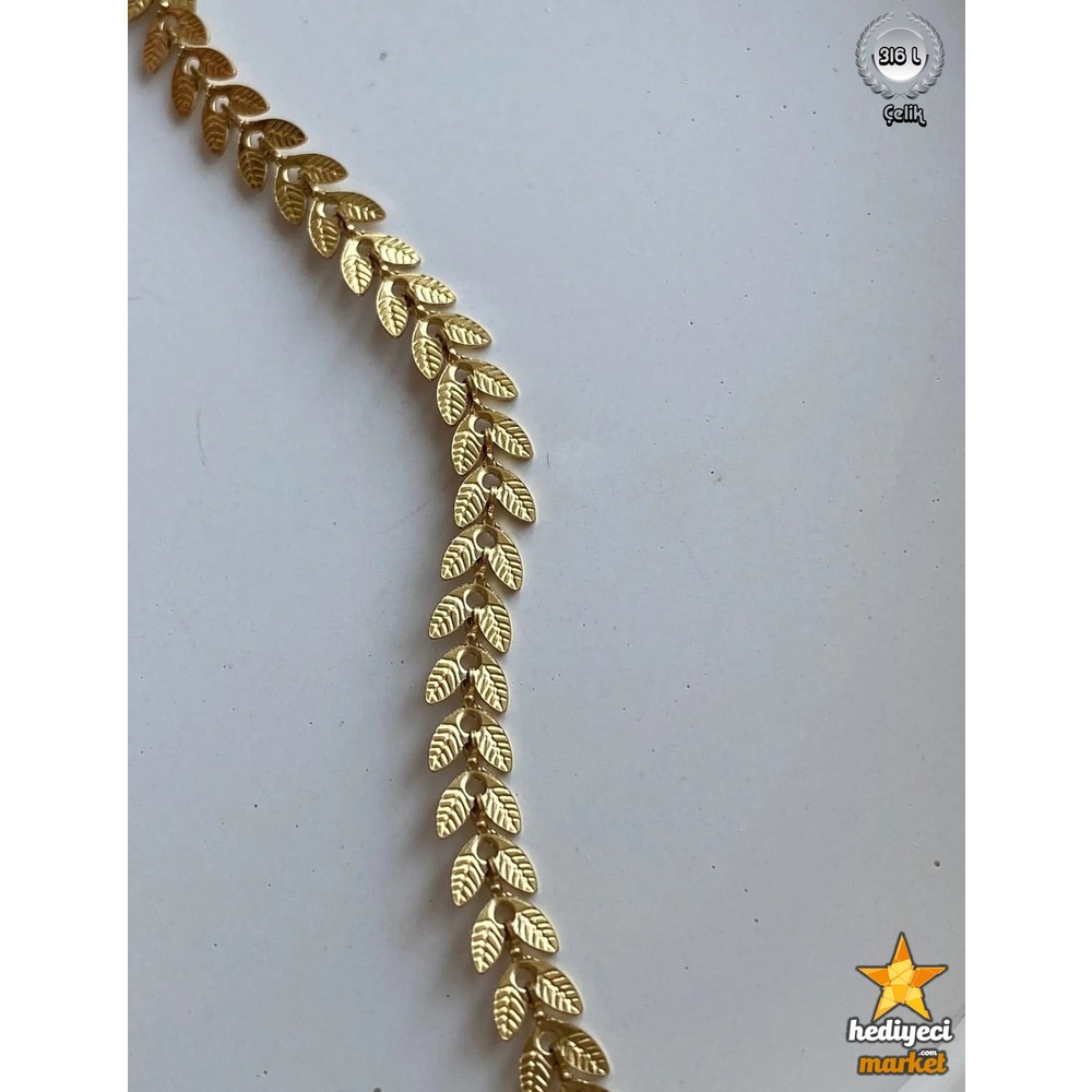 316 L Paslanmaz Altın Rengi Yaprak Model Çelik Bileklik - HMÇB-0043 || HM-03-00119-01