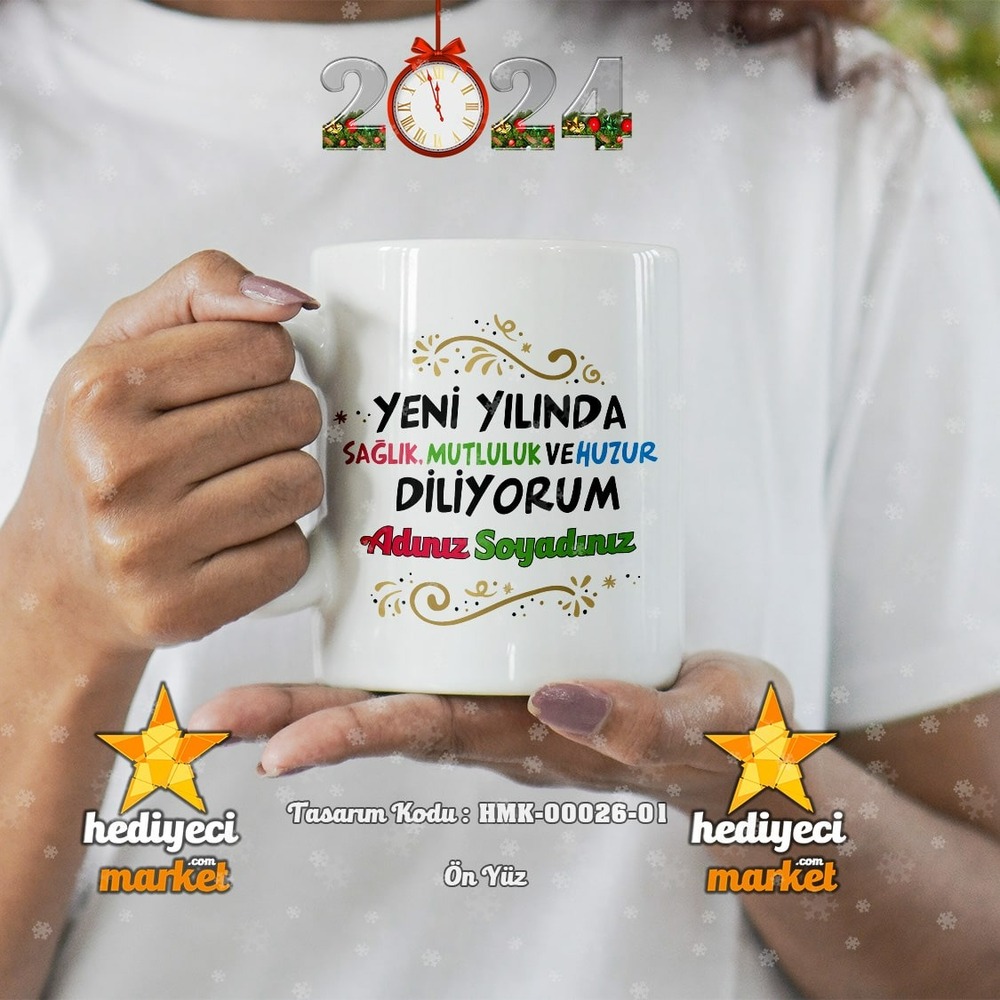 Kişiye Özel 2024 Yılbaşı Temalı Beyaz Kupa Bardak - HMK-00026-01 - HM-01-00083-01