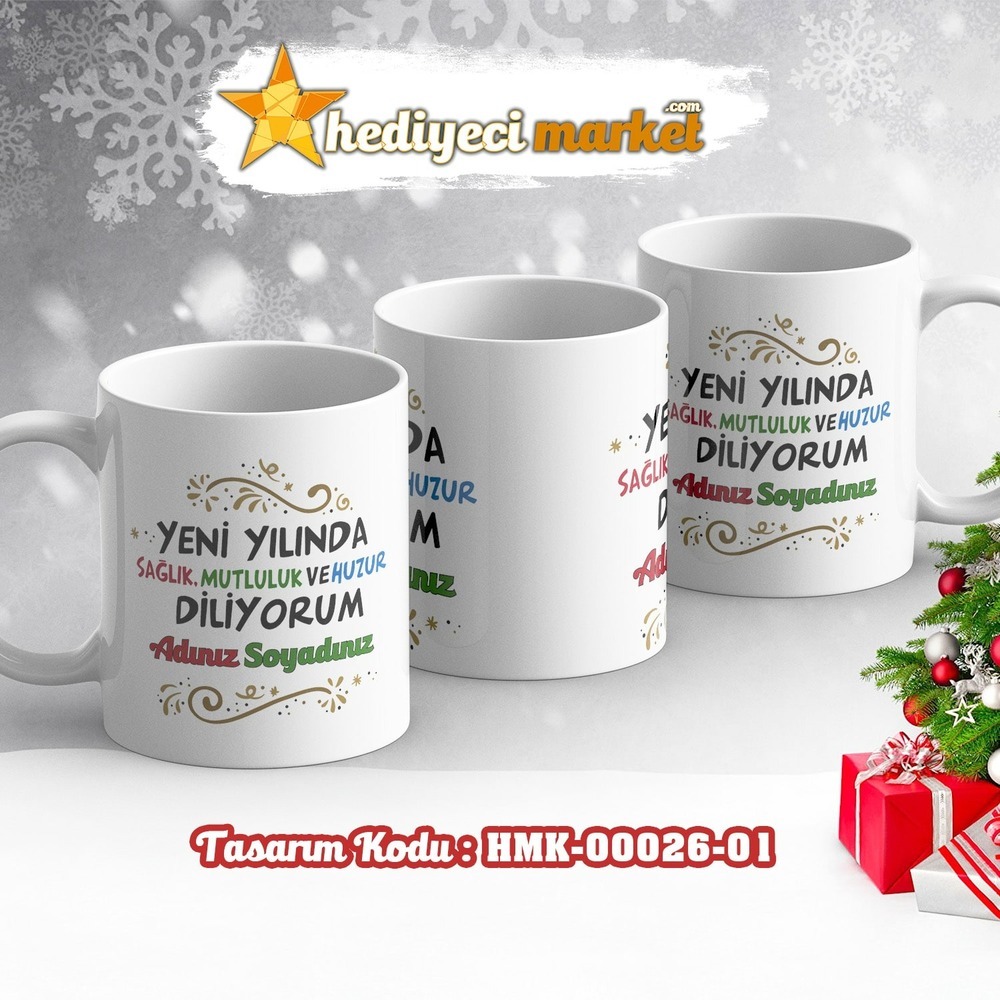 Kişiye Özel 2024 Yılbaşı Temalı Beyaz Kupa Bardak - HMK-00026-01 - HM-01-00083-01
