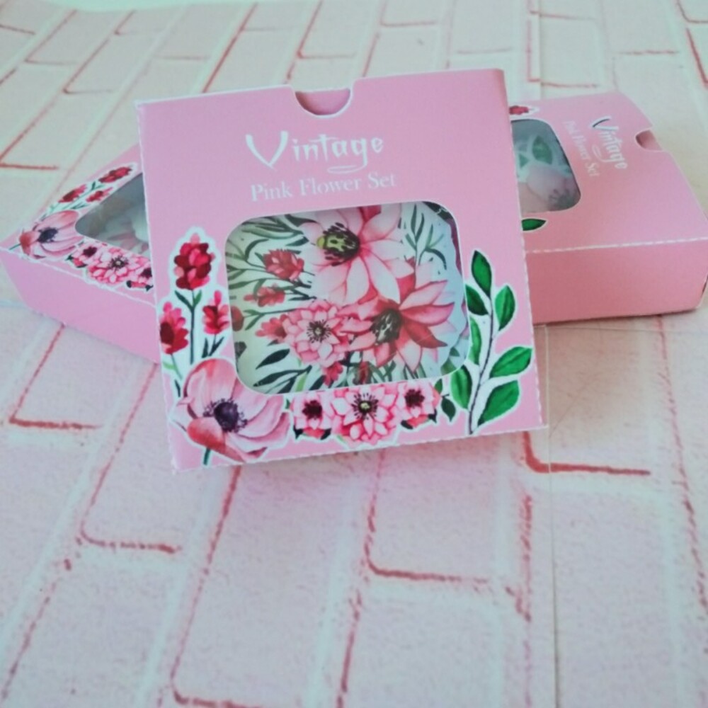 vintage Pink Flower Sticker Seti 