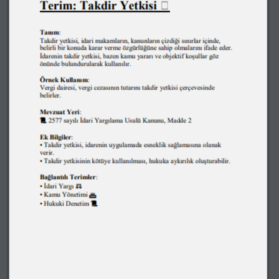 İdare Hukuku Terimler Sözlüğü