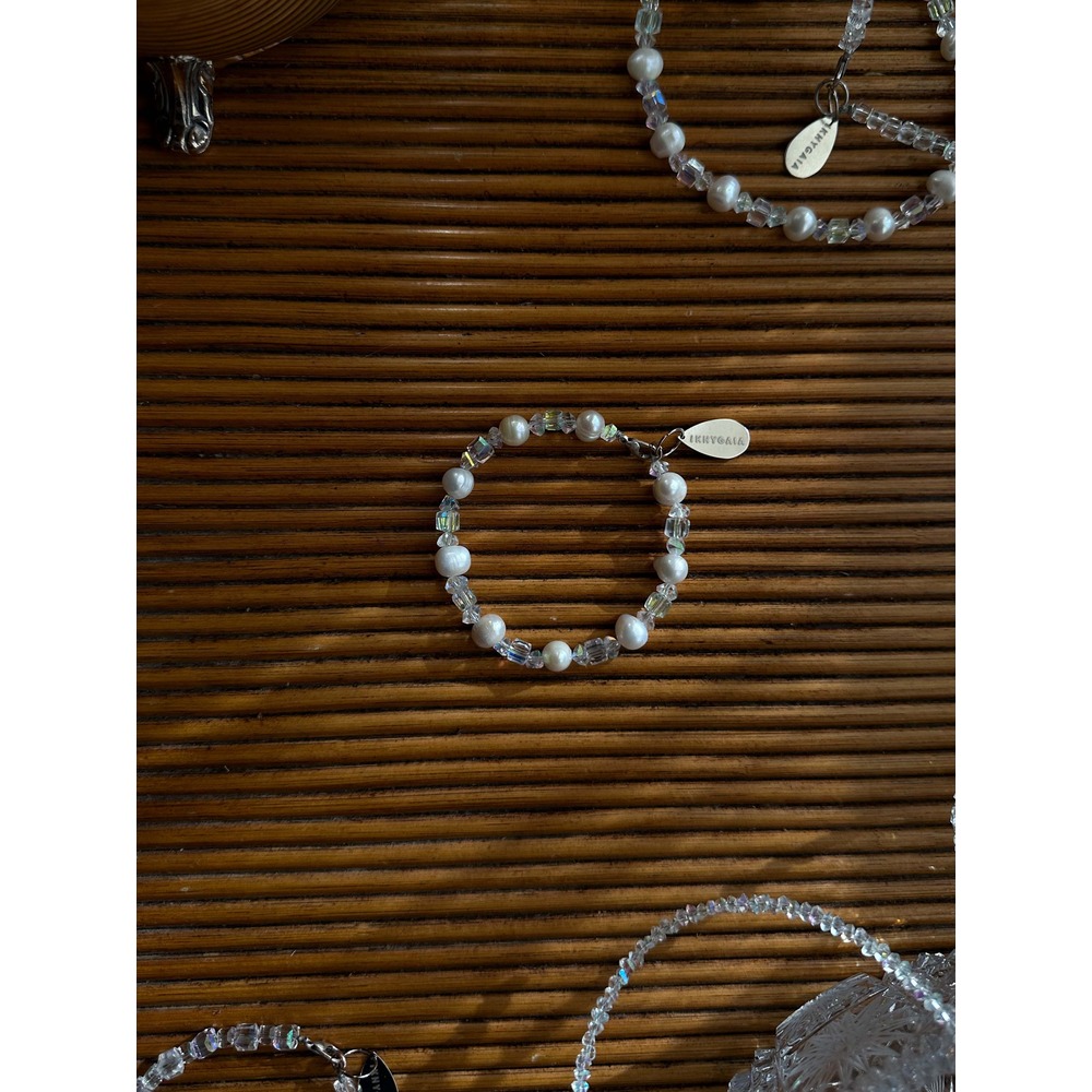 crystal glow | kristal & hakiki inci & gümüş bilezik | unisex