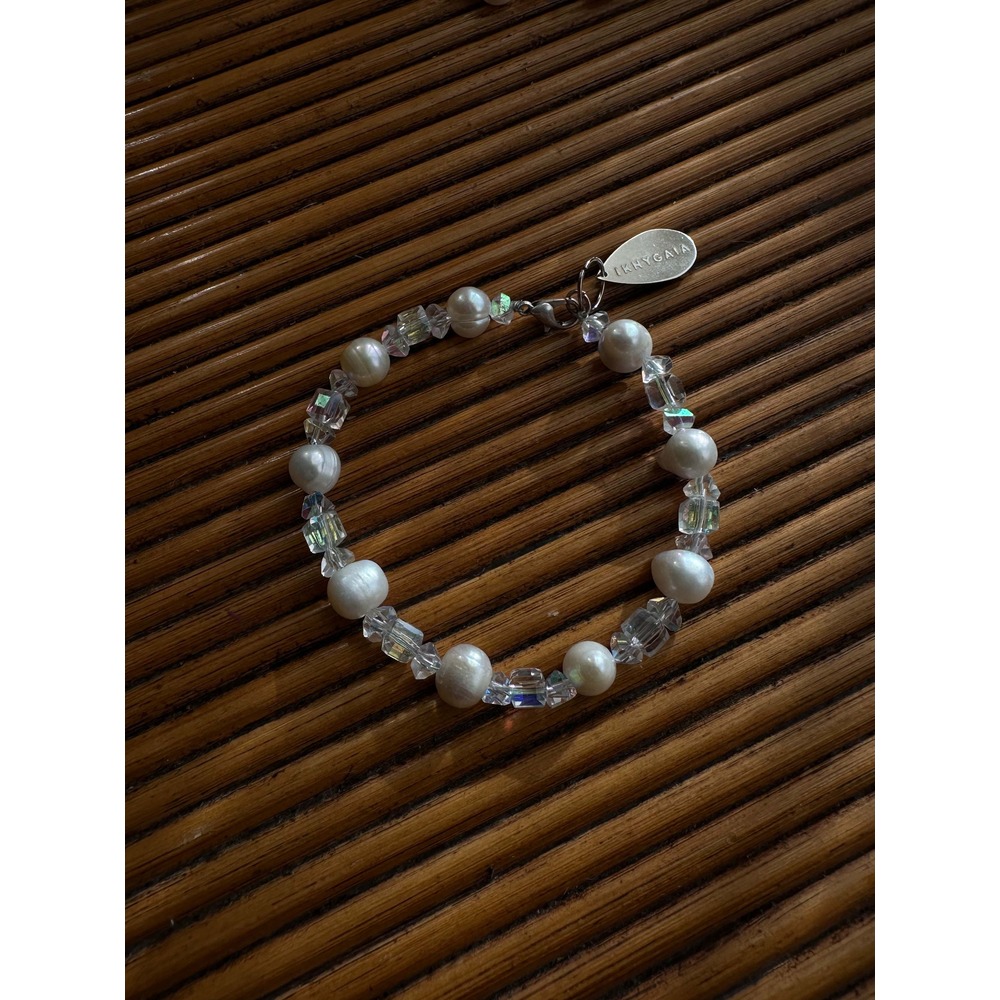 crystal glow | kristal & hakiki inci & gümüş bilezik | unisex