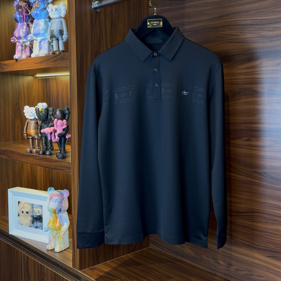 Prada Uzun Kollu Polo Yaka Siyah | KOS PREMIUM | Luxury