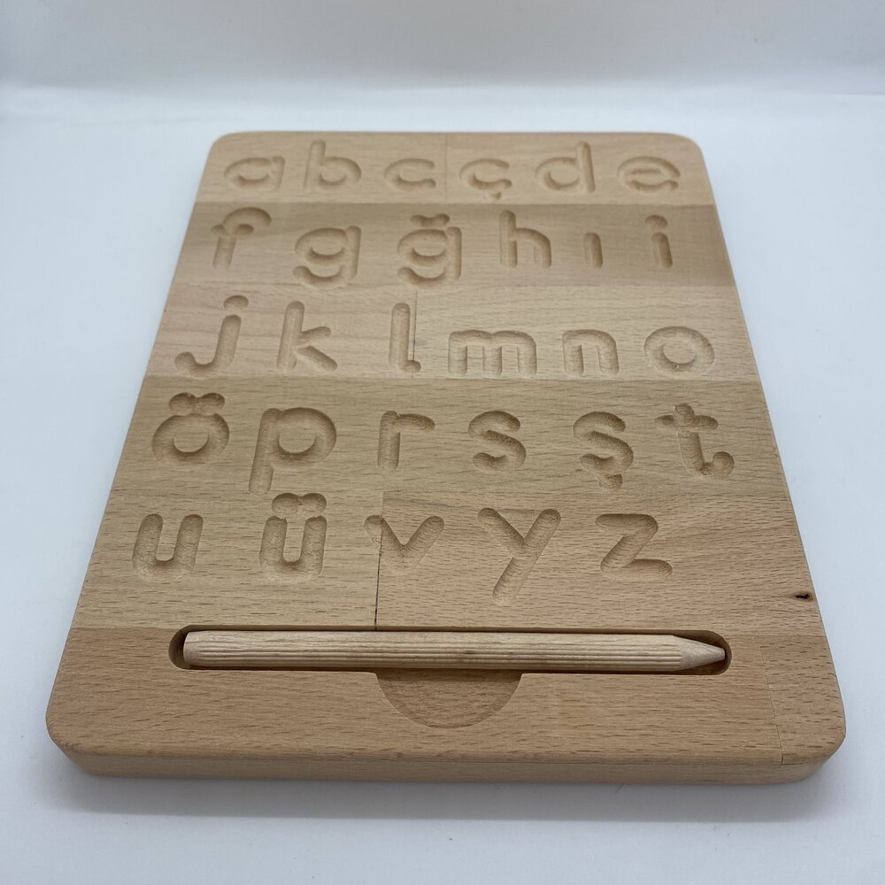 Montessori Ahşap Naturel Alfabe Tahtası Oyuncak ve eğitim materyali.