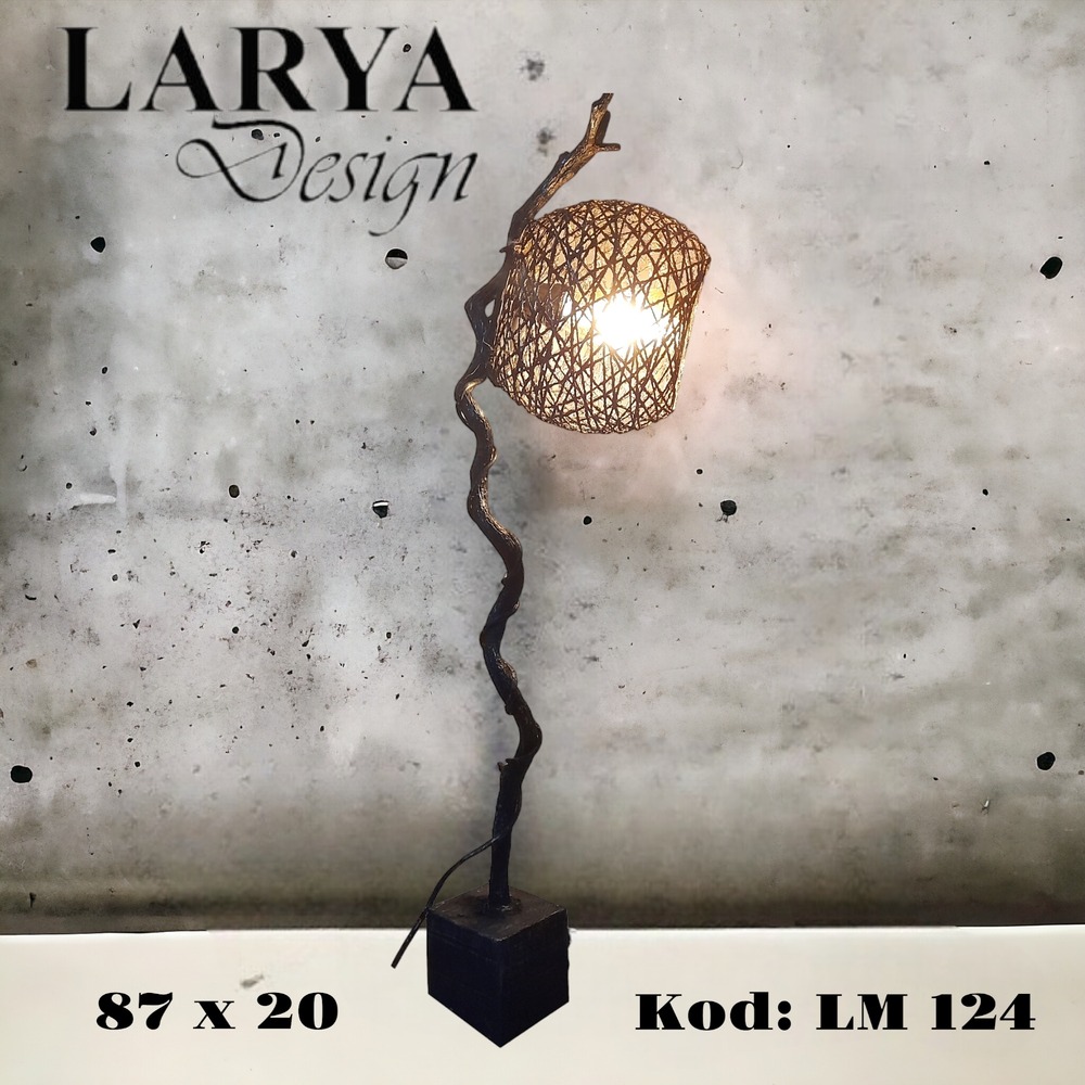  Doğal Ağaç Siyah Kıvrımlı Masa Lambası - LM 124