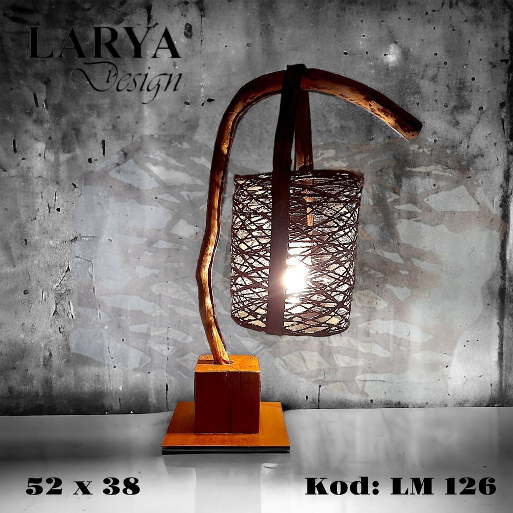 Tasarım Masa Lambası Doğal Ağaç Jüt