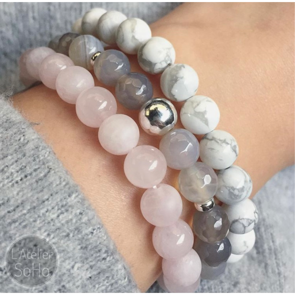 Rose Kuvars & Labradorite & Havlit ''3' lü''Mantra Bileklik