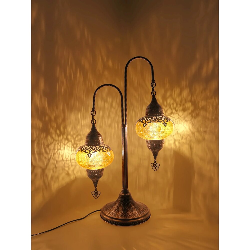 Turkish Bedside Lamp Clear Glass Cracked 2-Globe Decor Turca