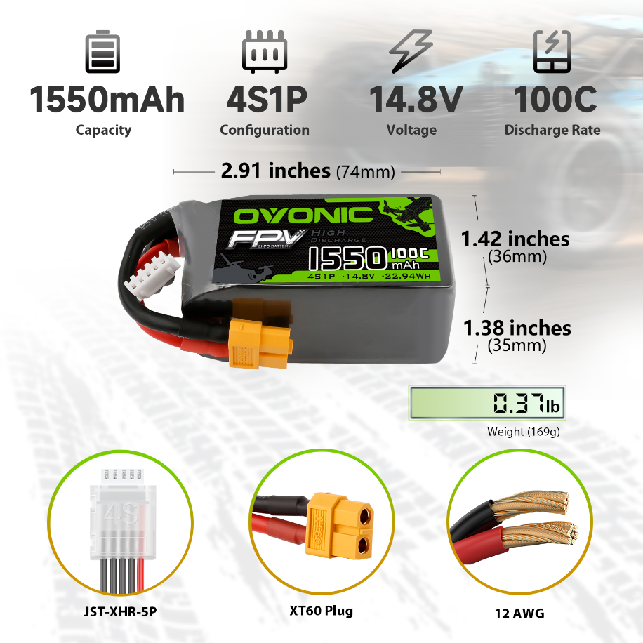 Batterie LiPo 1550mAh 100C/120C 14.8V/22.2V pour hélicoptère RC