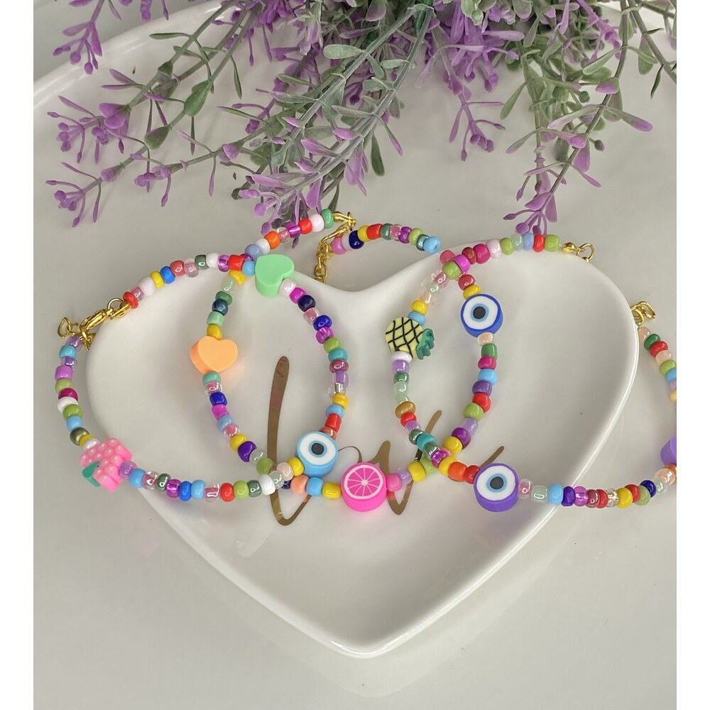 Fimo Turuncu Kalp Boncuk Halhal