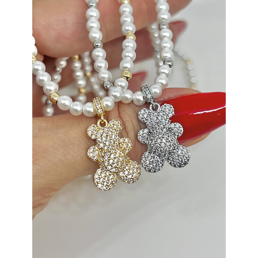 Silver Teddy İnci Detay Kolye 