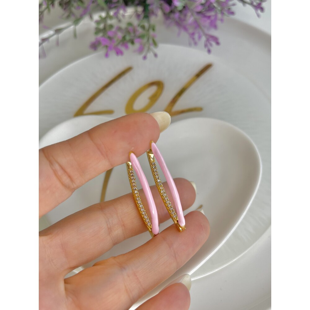  Toz Pembe İç kısım Zirkon Taşlı Küpe
