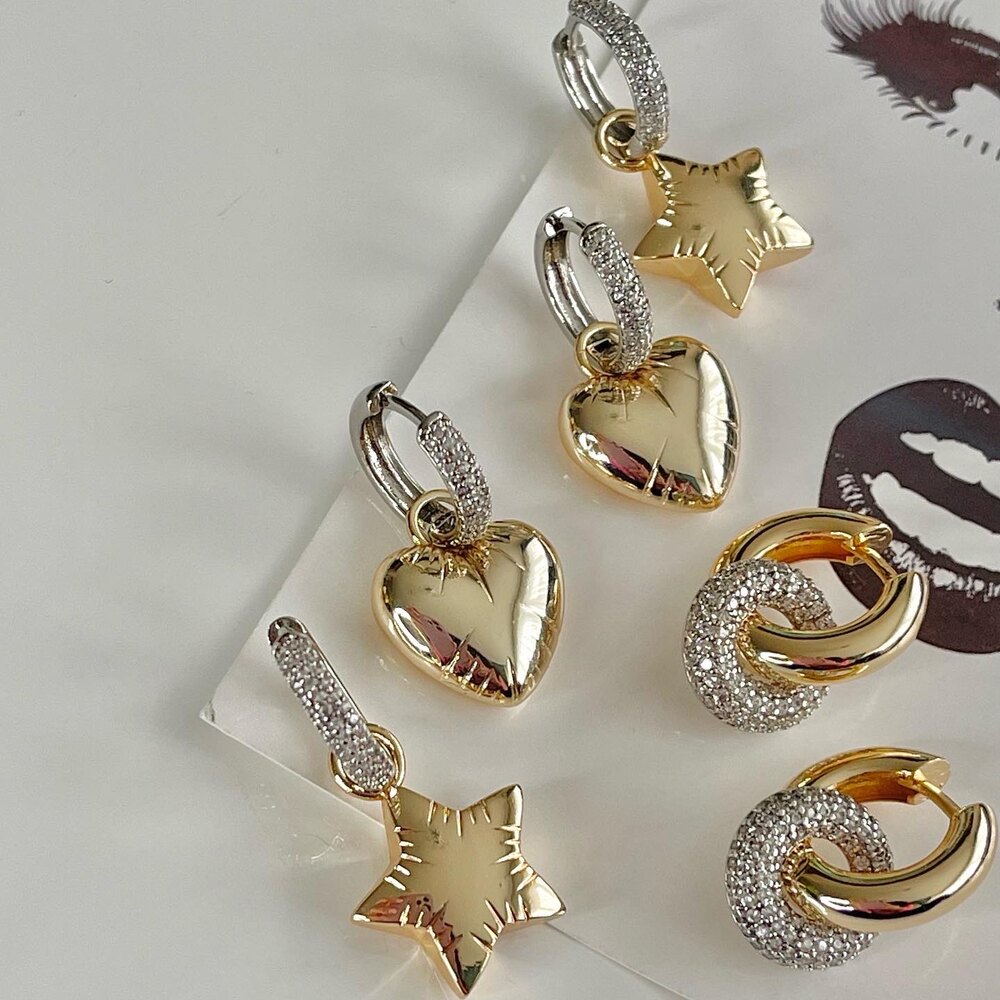 Özel Seri 2 renk Taşlı Halka Küpe 