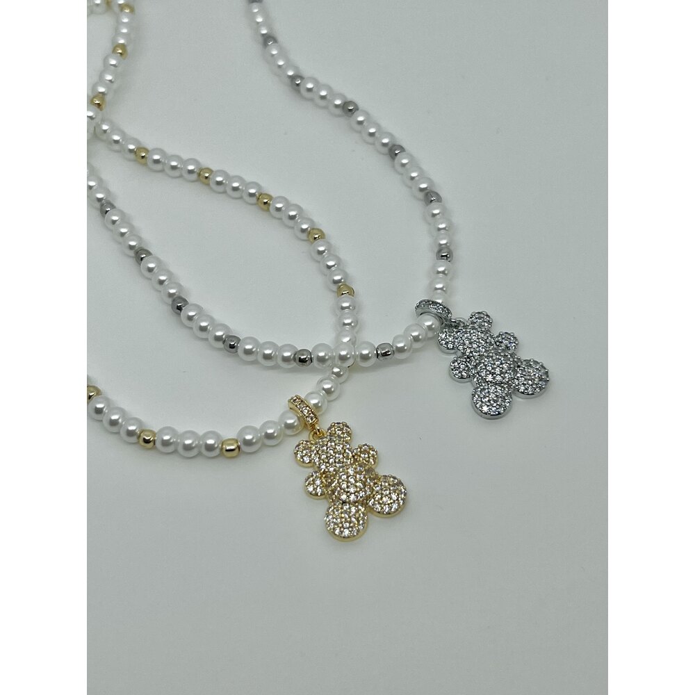 Silver Teddy İnci Detay Kolye 