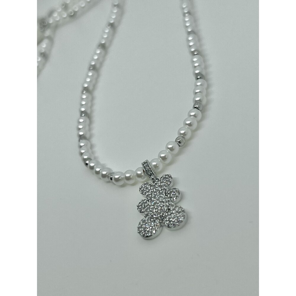 Silver Teddy İnci Detay Kolye 